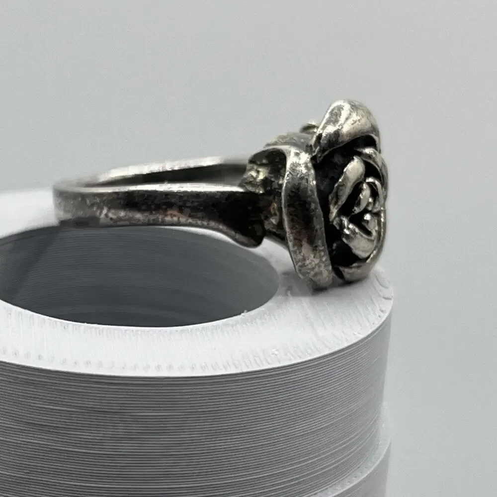 Oxidized Silver 925 Rose Flower Ring Handcrafted Sterling Silver Rose Ring Vntg